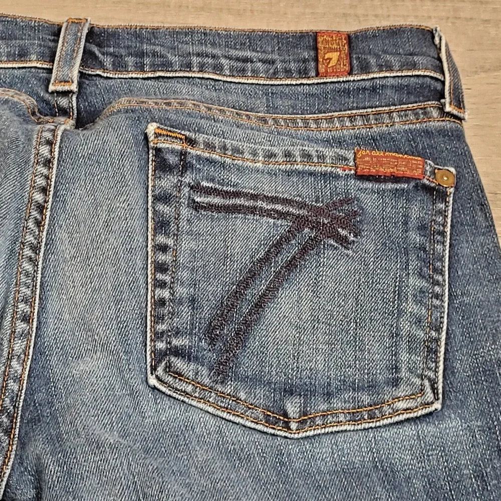 👖7 For All Mankind Jeans Womens 29 Indigo Wash Fading DOJO Flare Bootcut USA - Picture 12 of 16